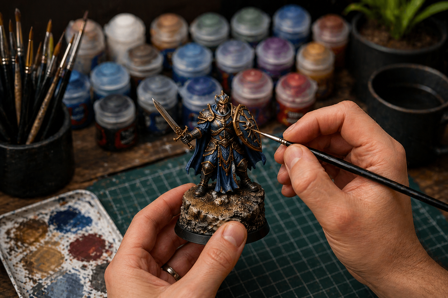 Miniature painting activity with tabletop figures